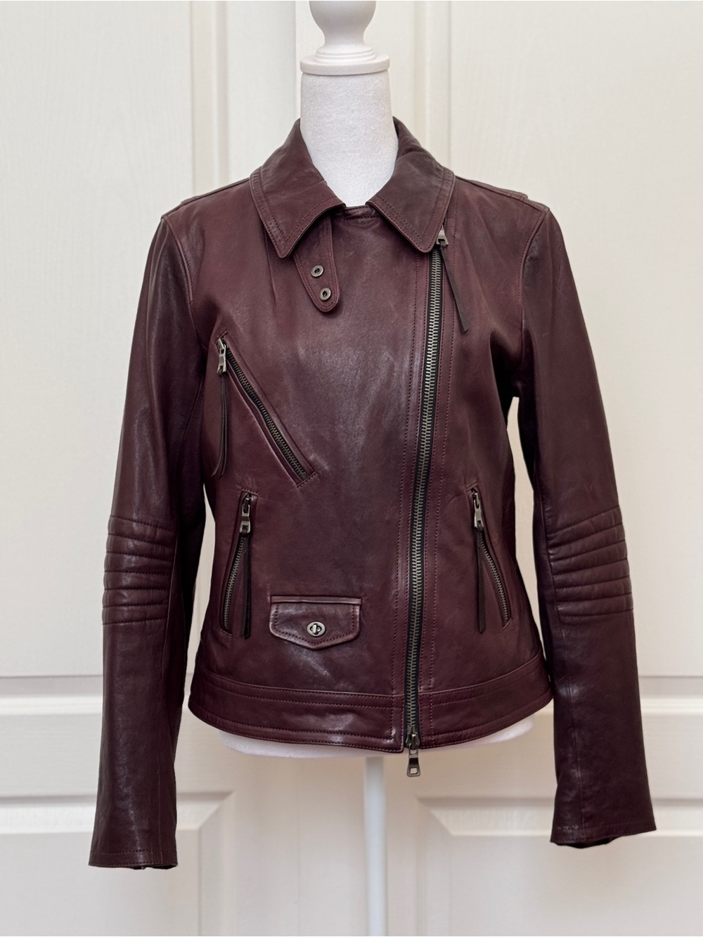 COACH Moto Leather Jacket - Women's Medium - Cordovan